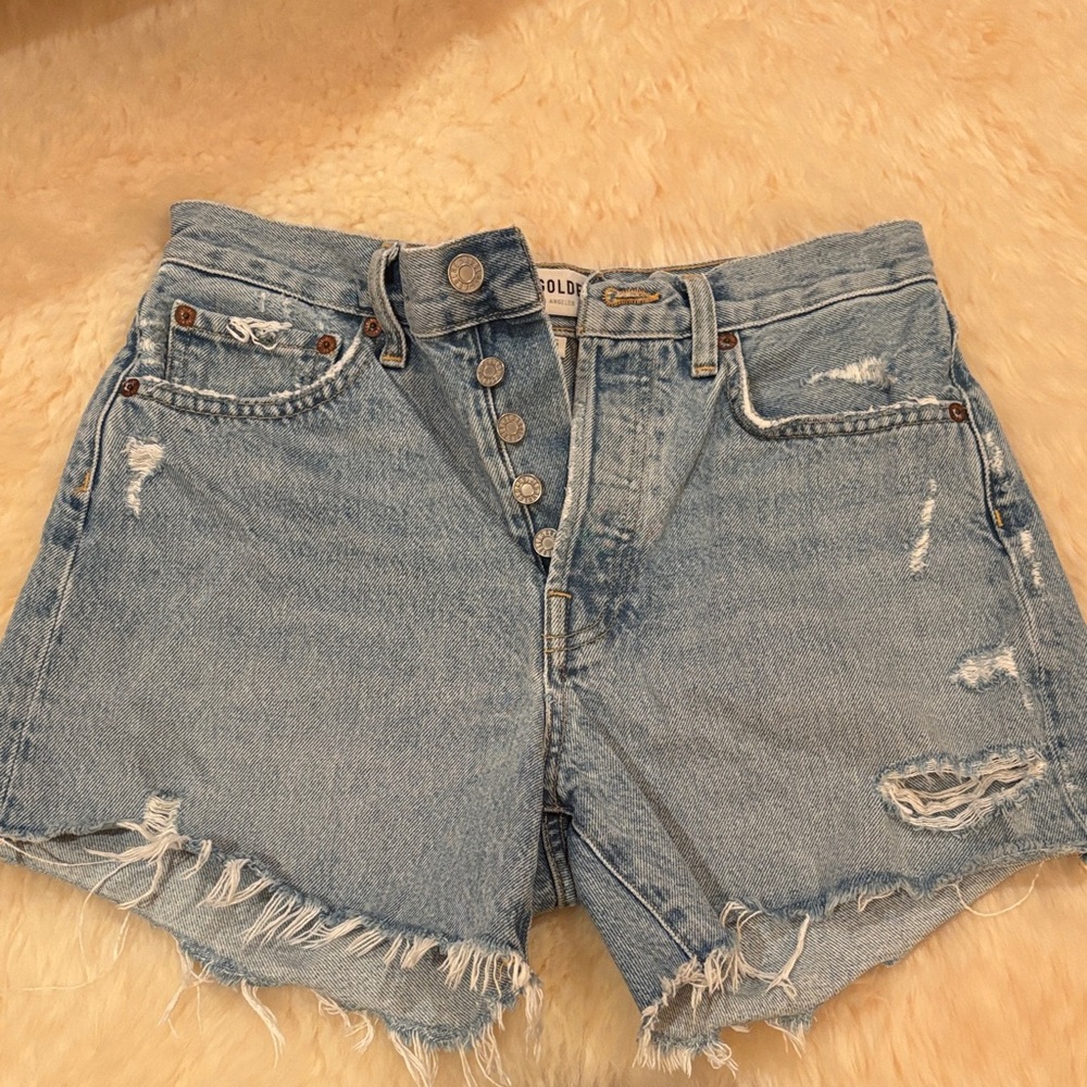 Agolde Light Blue Distressed Jean Shorts